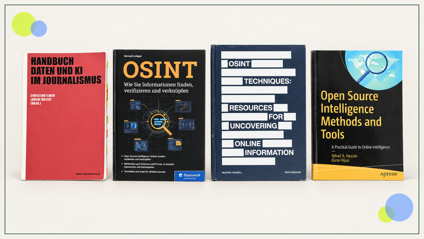 Vier empfohlene Fachbücher zu Datenjournalismus und Open Source Intelligence
